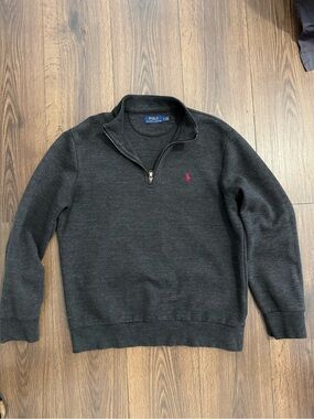 Ralph Lauren Dark Charcoal Quarter-Zip Sweater with Red Pony